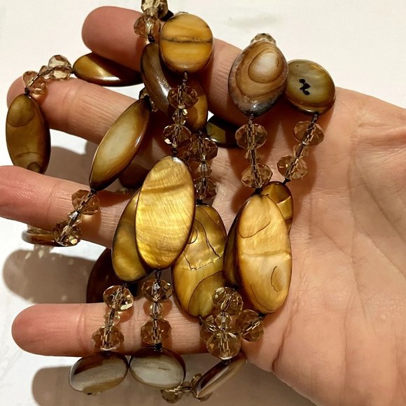 4 for $20 SALE- Gold Mother-of-Pearl Beaded Necklace - Picture 1 of 5